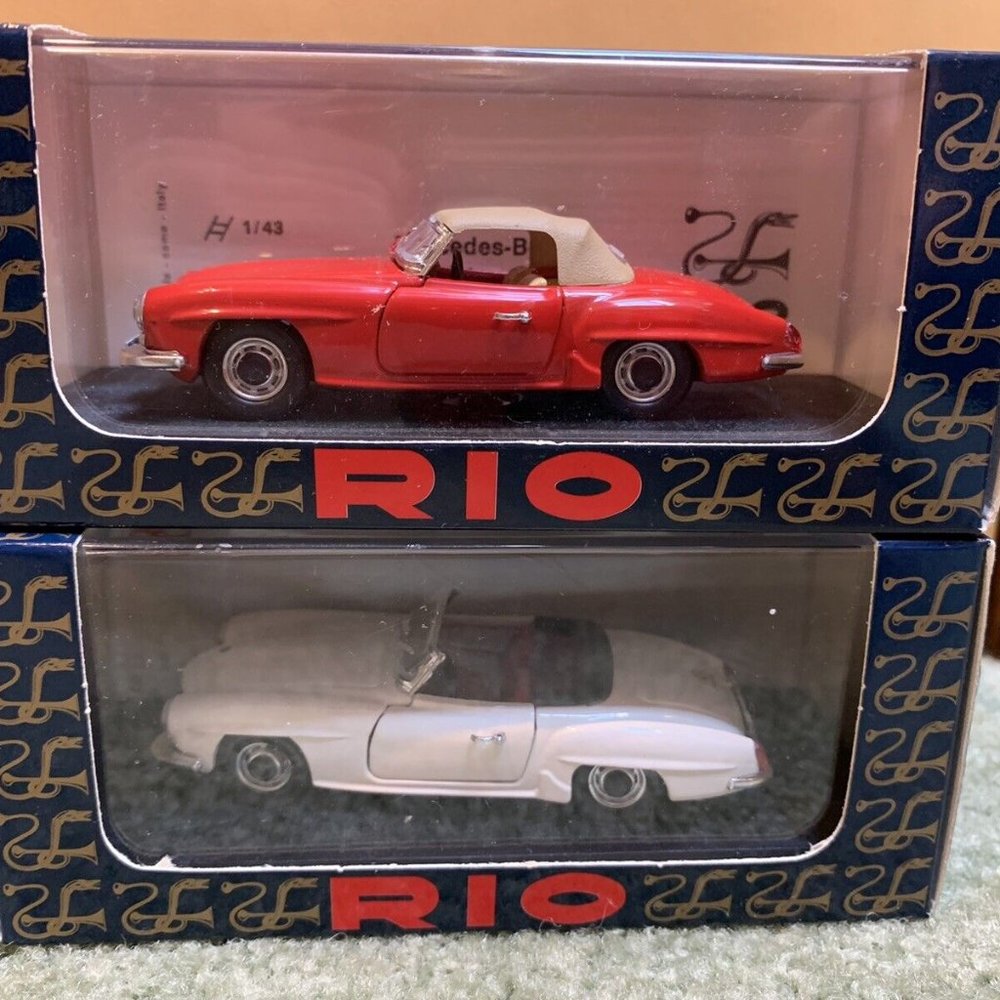 2 RIO MERCEDES-BENZ 190SL CONVERTIBLE Lot Red Roadster 1955-63 Convertible 1/43!
